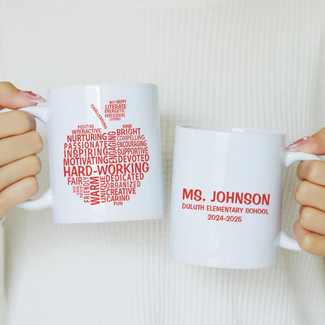 Red Teacher Appreciation Typography Apple Coffee Mug (Creator Uploaded)