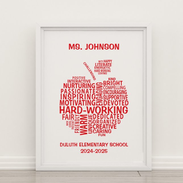 Red Teacher Appreciation Typography Apple Poster (Creator Uploaded)
