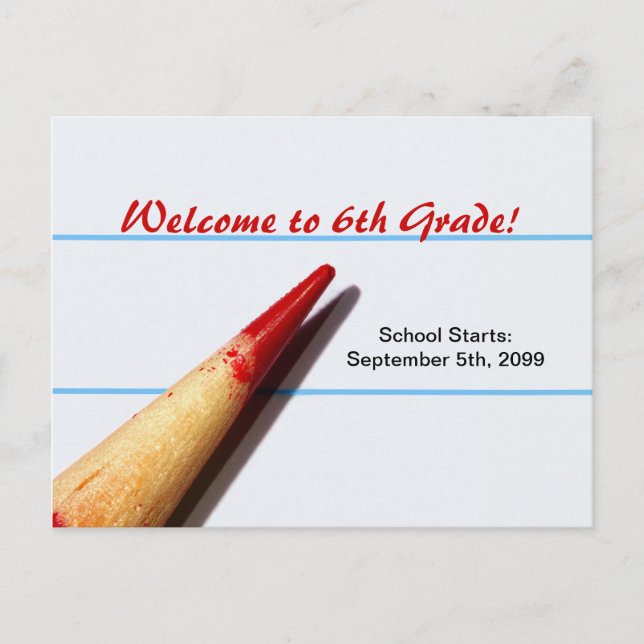 Red Teacher Pencil On Lined Paper Back To School Announcement Postcard (Front)