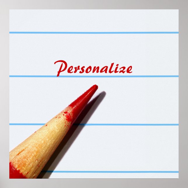 Red Teacher Pencil On Lined Paper With Name Poster (Front)