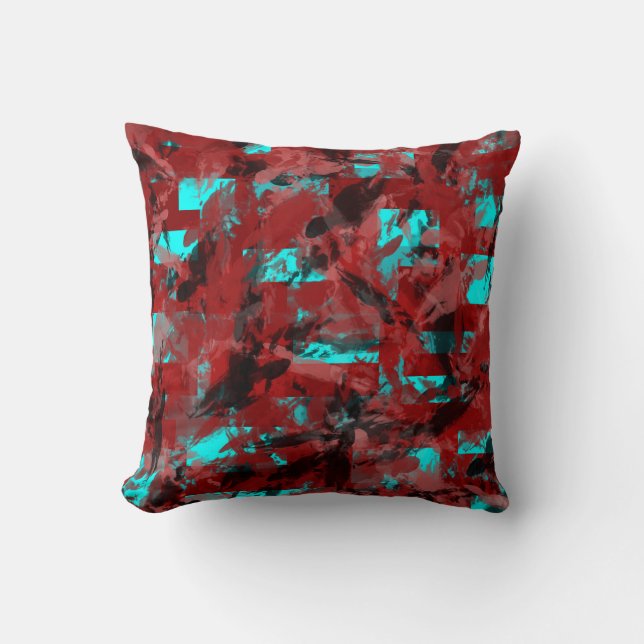 Red Teal Abstract Cushion (Front)