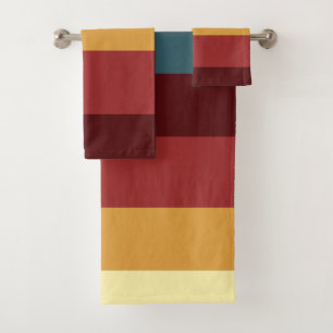 Red, teal and yellow stripes bath towel set