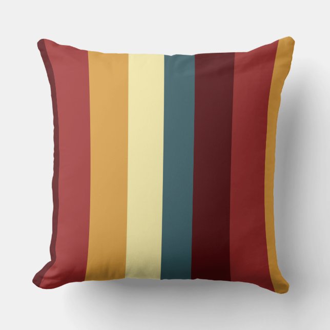 Red, teal and yellow stripes cushion (Front)