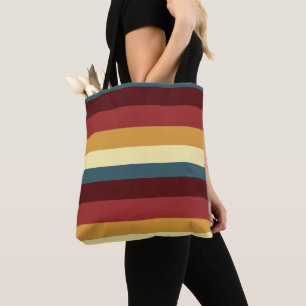Red, teal and yellow stripes tote bag