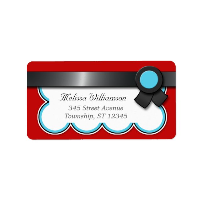 Red & Teal Black Ribbon Return Address Labels (Front)