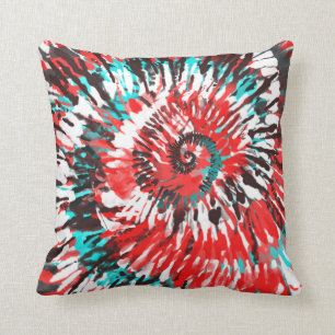 Red Teal Black White & Grey Tie Dye Cushion