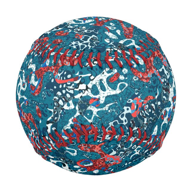 Red Teal Black White Spotted Graphic Abstraction Baseball (Front)