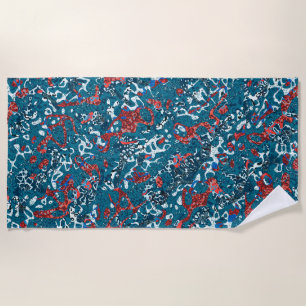 Red Teal Black White Spotted Graphic Abstraction Beach Towel