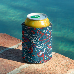 Red Teal Black White Spotted Graphic Abstraction Can Cooler
