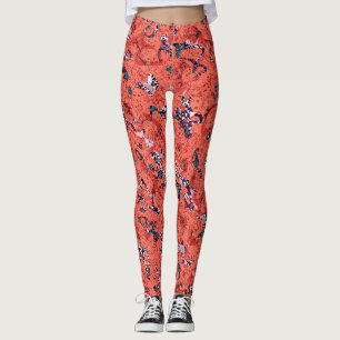 Red Teal Black White Spotted Graphic Abstraction Leggings