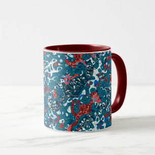 Red Teal Black White Spotted Graphic Abstraction Mug