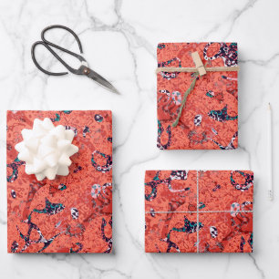 Red Teal Black White Spotted Graphic Abstraction Wrapping Paper Sheet