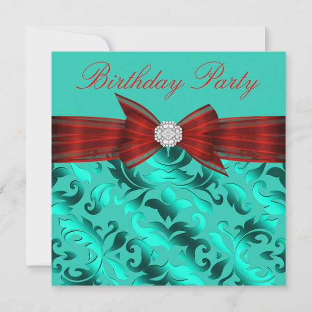 Red Teal Blue Birthday Party Invitation (Front)
