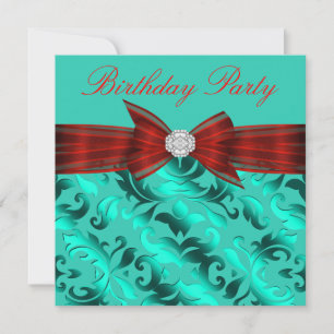 Red Teal Blue Birthday Party Invitation