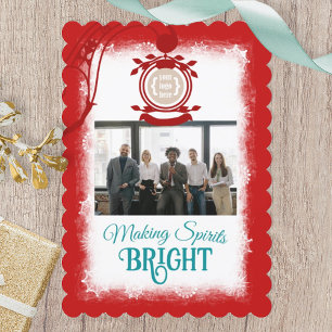Red, Teal Blue Script Company Logo Christmas Photo Holiday Card