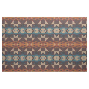 Red Teal Blue Taupe Brown Orange Ethnic Look Fabric
