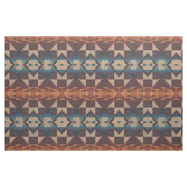 Red Teal Blue Taupe Brown Orange Ethnic Look Fabric (Fat Quarter)