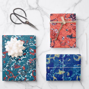 Red Teal Blue Yellow Spotted Graphic Abstraction Wrapping Paper Sheet