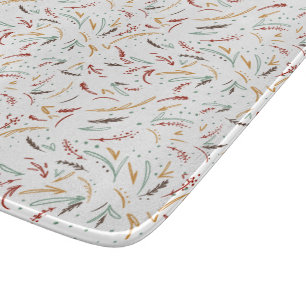 Red Teal & Brown Leaves and Berry Holiday Cutting Board