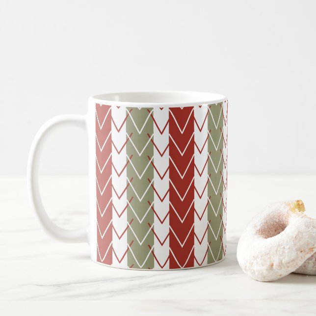Red Teal Chevron Stripe Coffee Mug (With Donut)