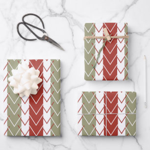 Red Teal Chevron Stripe Pattern Wrapping Paper Sheet