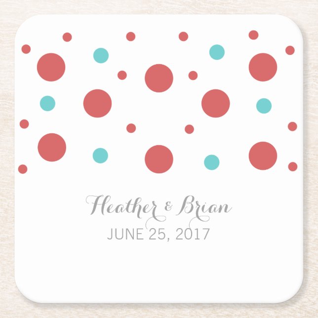 Red Teal Confetti Paper Coasters (Front)