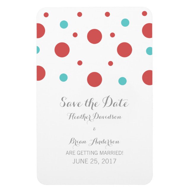 Red Teal Confetti Save the Date Magnet (Vertical)