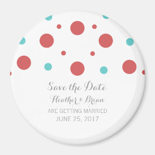 Red Teal Confetti Save the Date Magnet