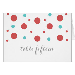 Red Teal Confetti Table Number Card