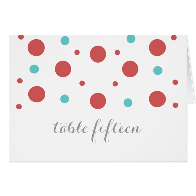 Red Teal Confetti Table Number Card (Front Horizontal)