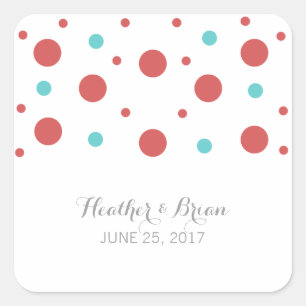 Red Teal Confetti Wedding Stickers