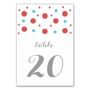 Red Teal Confetti Wedding Table Card