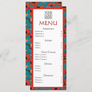 Red Teal Floral Cafe Restaurant Menu