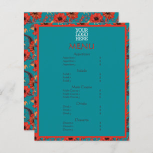 Red Teal Floral Cafe Restaurant Menu
