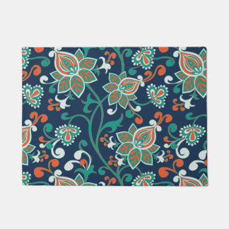 Red Teal Floral Wallpaper Pattern Doormat