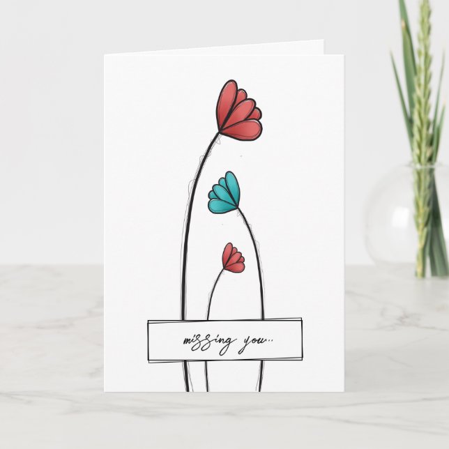Red Teal Flower Card (Front)