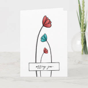 Red Teal Flower Card