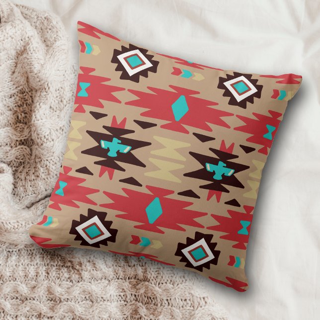 Red Teal Native American Vision Pattern Cushion (Creator Uploaded)