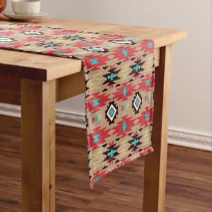 Red Teal Native American Vision Pattern Medium Table Runner