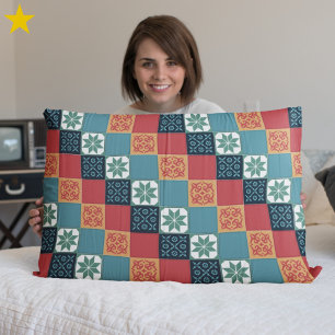 Red Teal Orange Classic European Mosaic Tiles Pillowcase