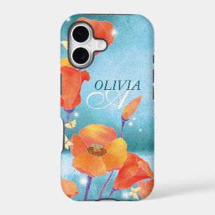 Red Teal Poppy Floral Monogram iPhone 5 Case-Mate