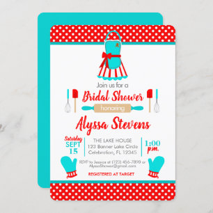 Red & Teal Retro Christmas Kitchen Bridal Shower Invitation