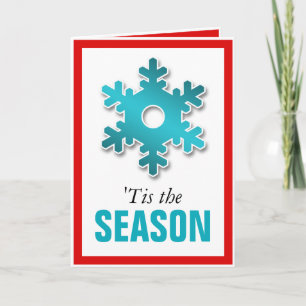 Red & Teal Snowflake Winter 'Tis the Season Card
