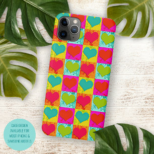 Red Teal Turquoise Blue Lime Green Hearts Pattern iPhone 16 Pro Max Case