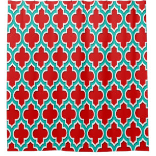 Red Teal White XL Moroccan #4DS Shower Curtain