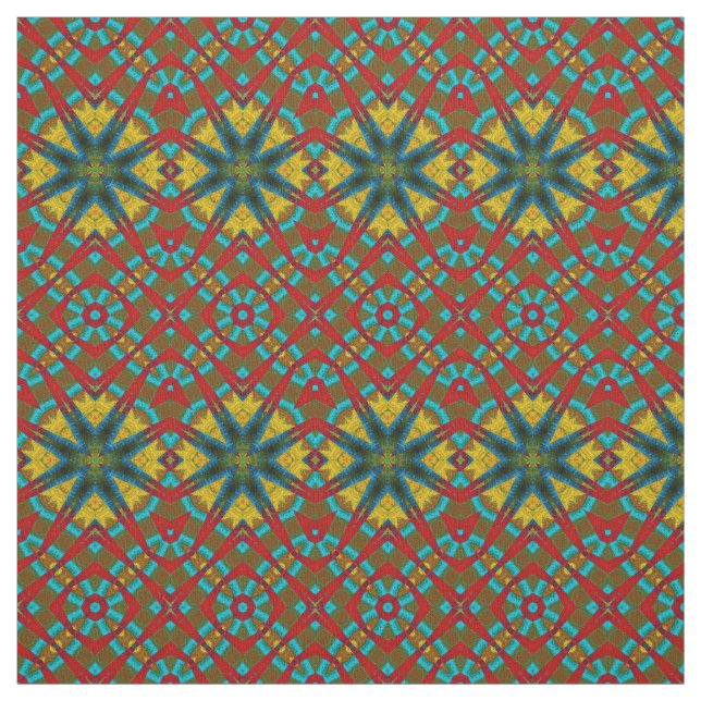 Red Teal Yellow Modern Ethnic Textile Tribal Print Fabric (Swatch)