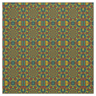 Red Teal Yellow Modern Ethnic Textile Tribal Print Fabric
