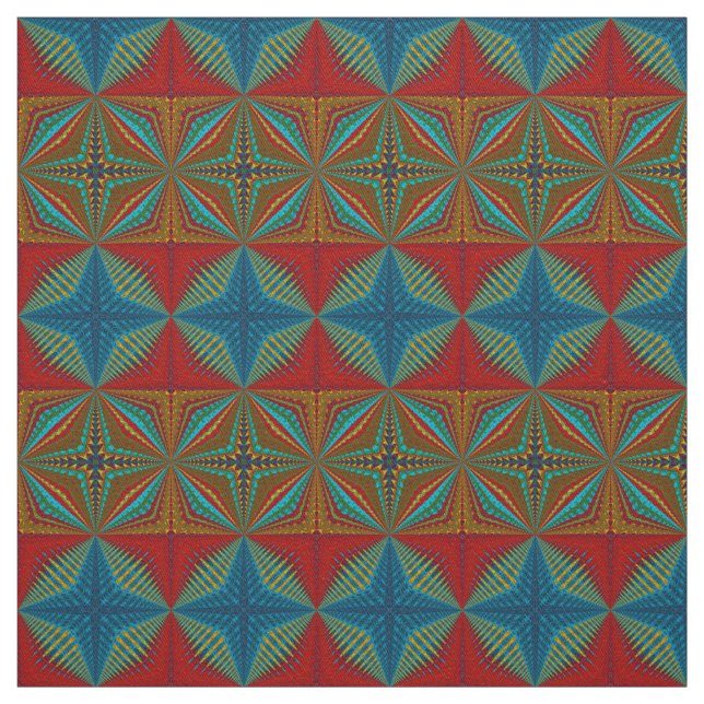 Red Teal Yellow Modern Ethnic Textile Tribal Print Fabric (Swatch)
