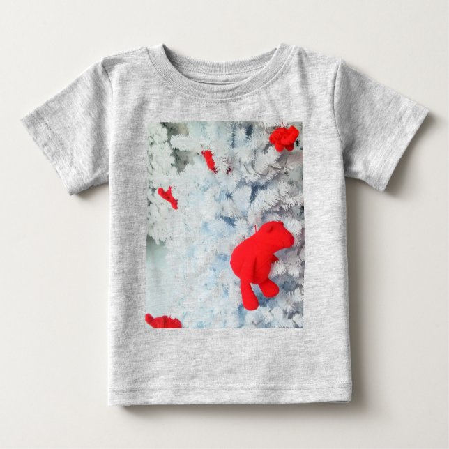 Red Teddy bear in Christmas Tree Baby T-Shirt (Front)
