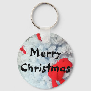 Red Teddy bear in Christmas Tree Key Ring